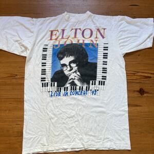 Vintage 1993 Elton John live in concert white short sleeve shirt SIZE XXL